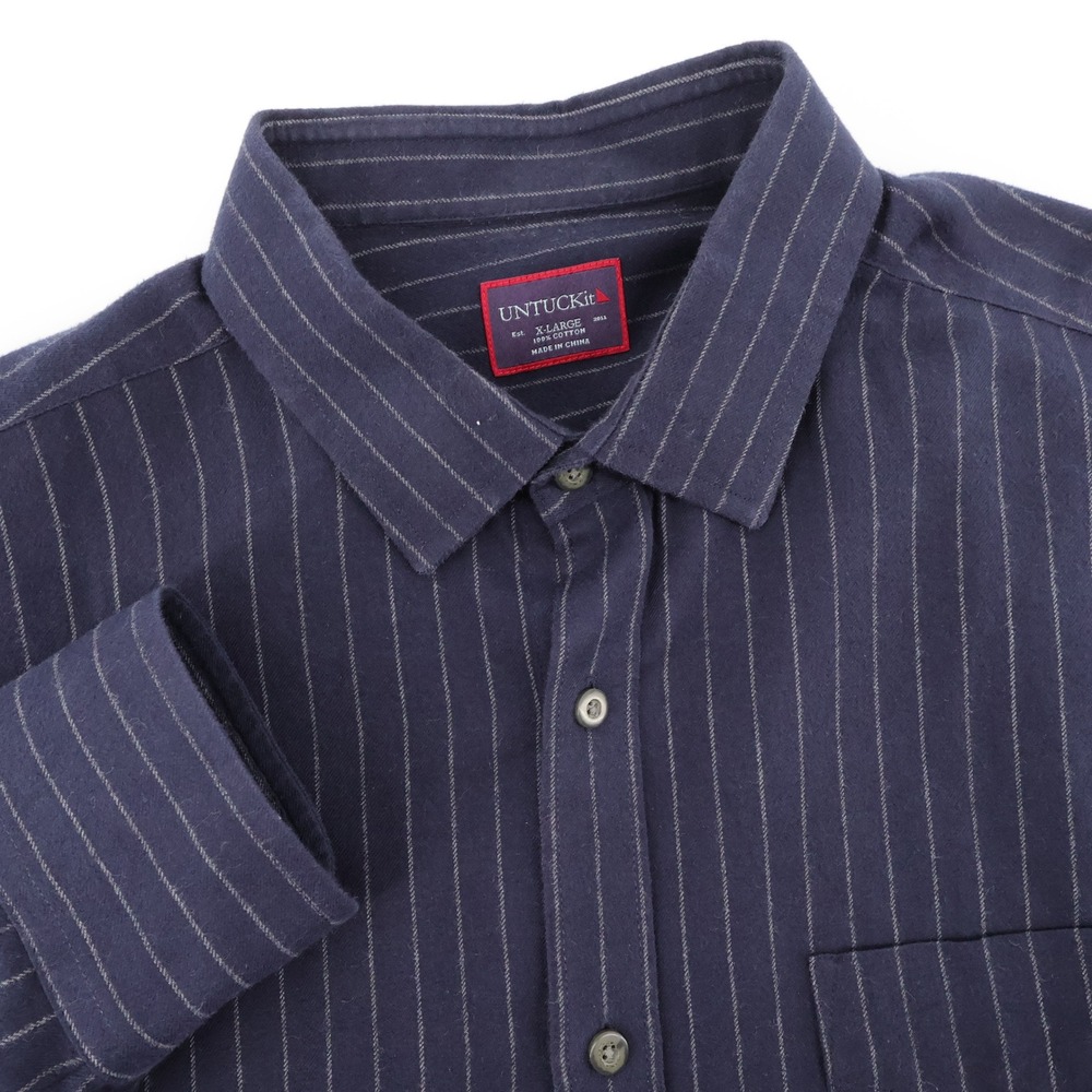 UNTUCKit‎ Pinstripe Flannel Button Down Navy Blue Long Sleeve Mens XL Shirt
